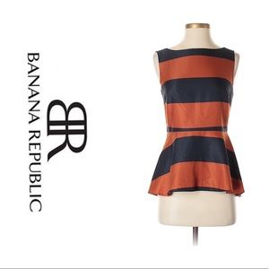 Banana Republic Navy Orange Striped Peplum Top